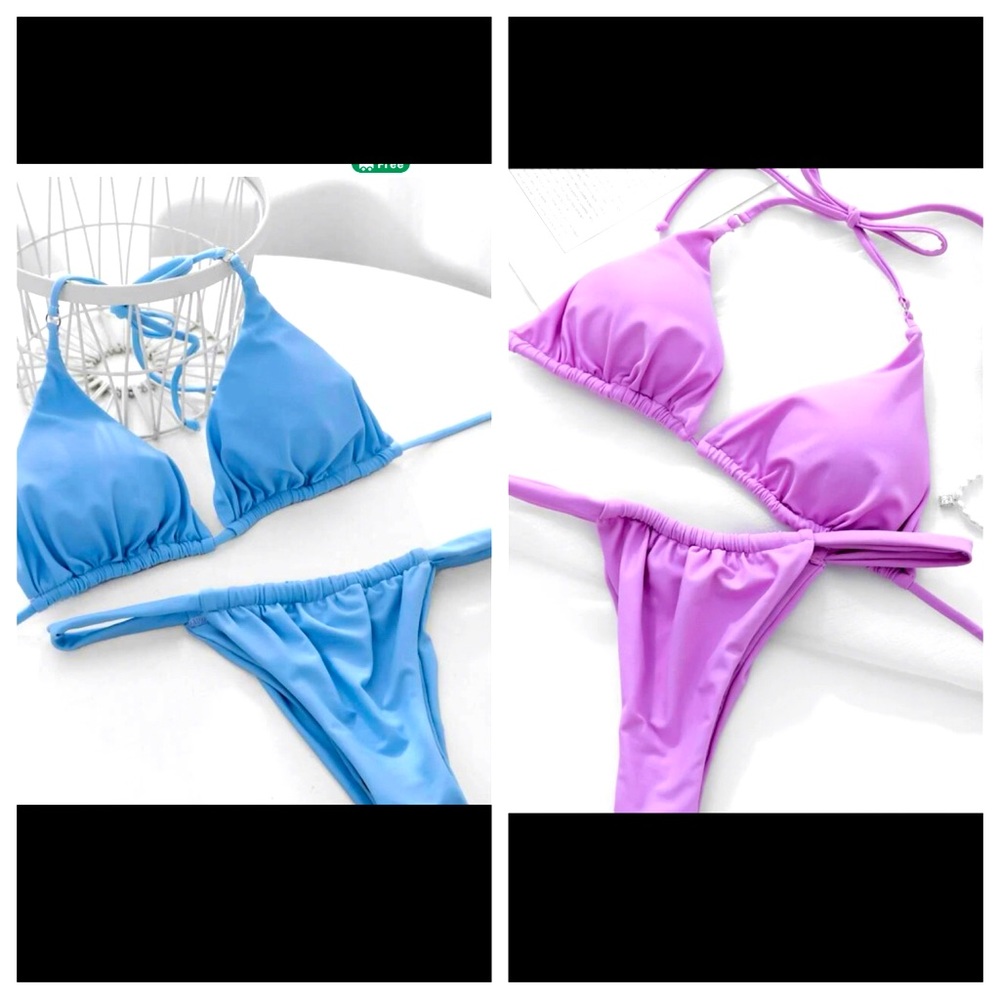 ***SOLD***BOTH BLUE/PURPLE Bikini Set Halter Micro Triangle Bra Top & Thong
